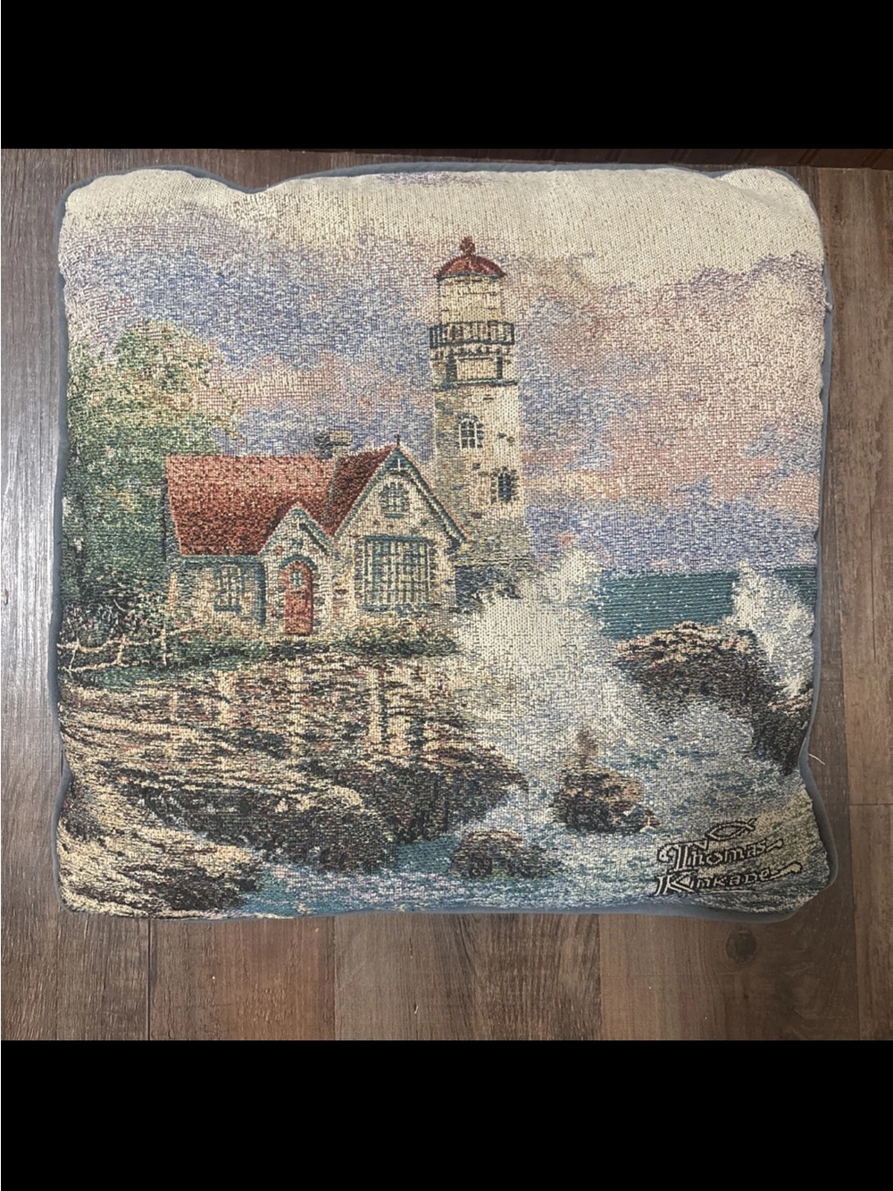 Thomas Kincade Lighthouse Coastal Tapestry Throw Pillow - 15x15